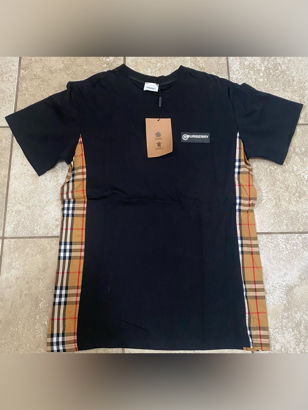 Black Check-Panel Cotton T-Shirt